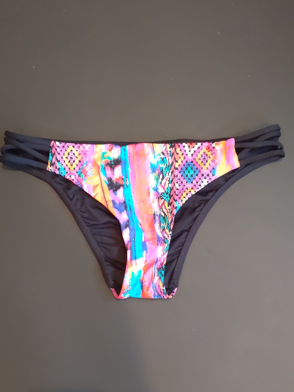 Seafolly Multicolor Tribal & Tie-Dye Bikini Bottom with Black Side Straps